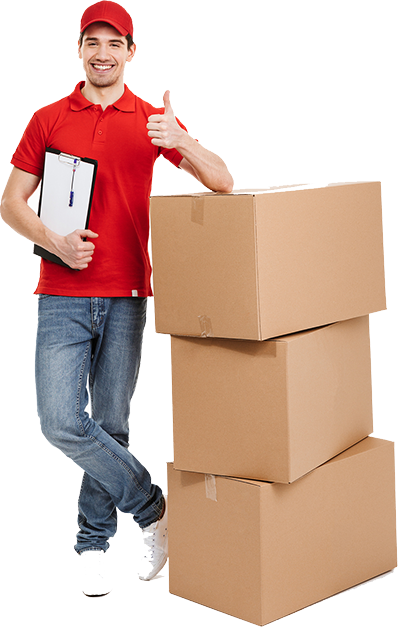 National Movers delivery professional with packed boxes